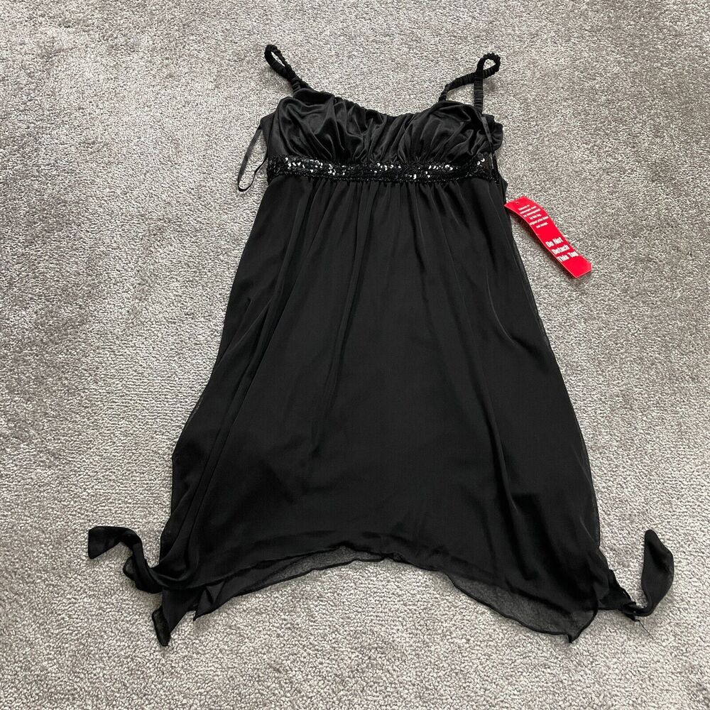Sweet Storm Cocktail Midi Dress Womens Large Black Spaghetti Sweetheart NWT New